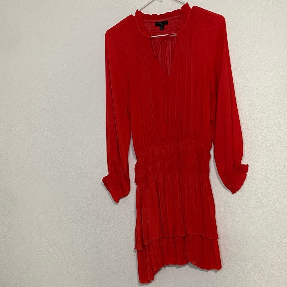 Chic Red Mini Dress with Tiered Skirt - Picture 2 of 15